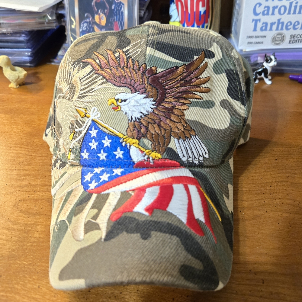 Camo Eagle and Flag Embroidered Adjustable Baseball Cap Hat